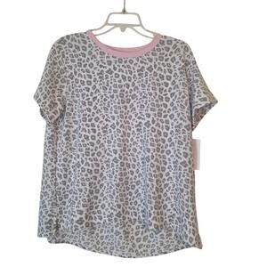 Kensie Super Soft Snow Leopard Short Sleeve PJ Pajama Top L NEW Animal Print